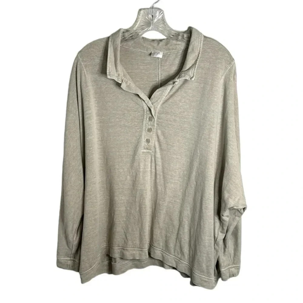 Poetry Cream Long Sleeve Hemp/Cotton Shirt Size 18